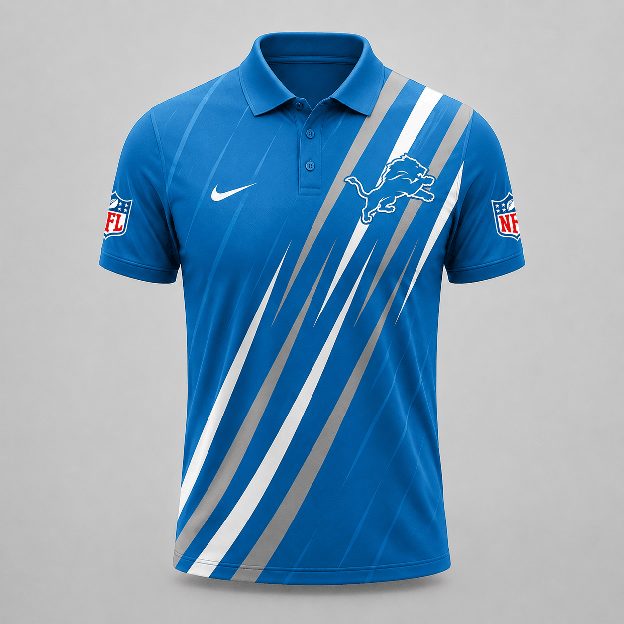 DET x NFL Premium Athletic Stripe Polo Shirt