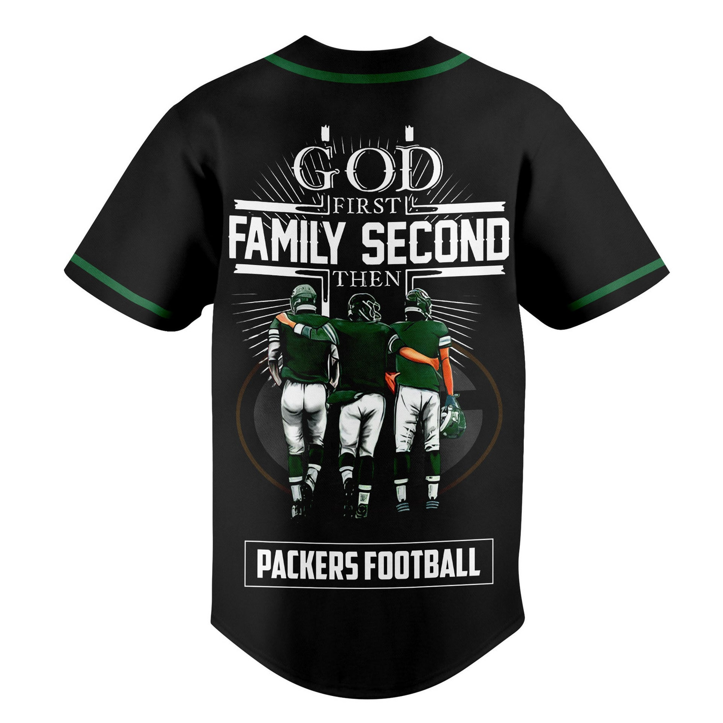 GB x NFL God First, Family Second – Faith & Brotherhood Football Jersey