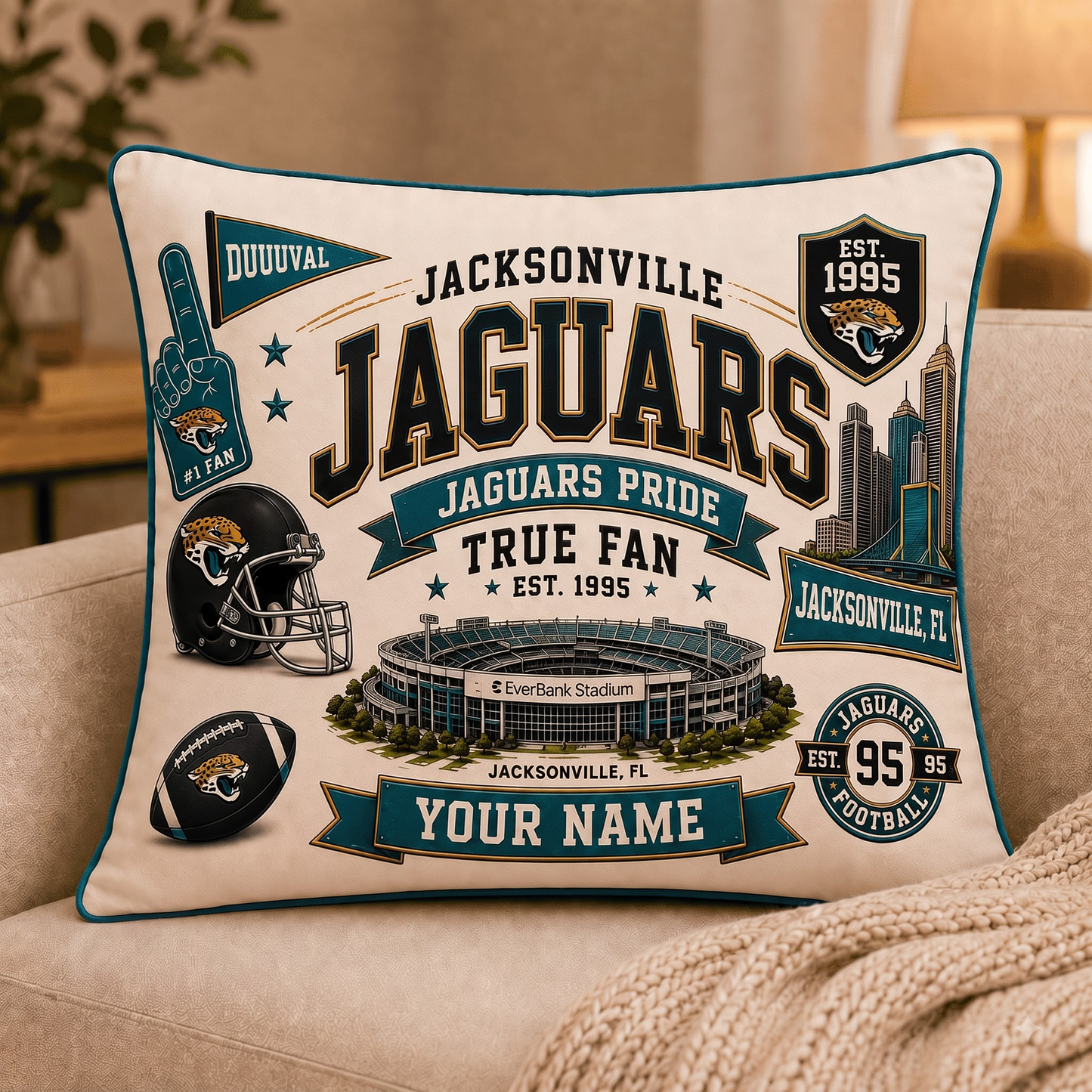 JJ x NFL Premium Vintage Pillow Case Personalized Gift For True Fan