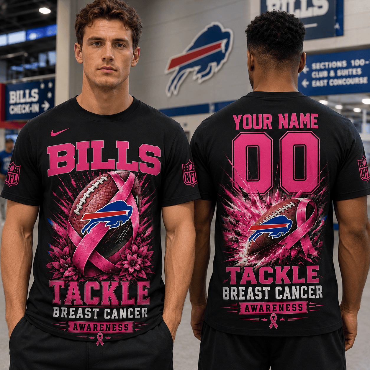 PREMIUM NFL X BUF Tackle Breast Cancer Awareness Custom Name T Shirt