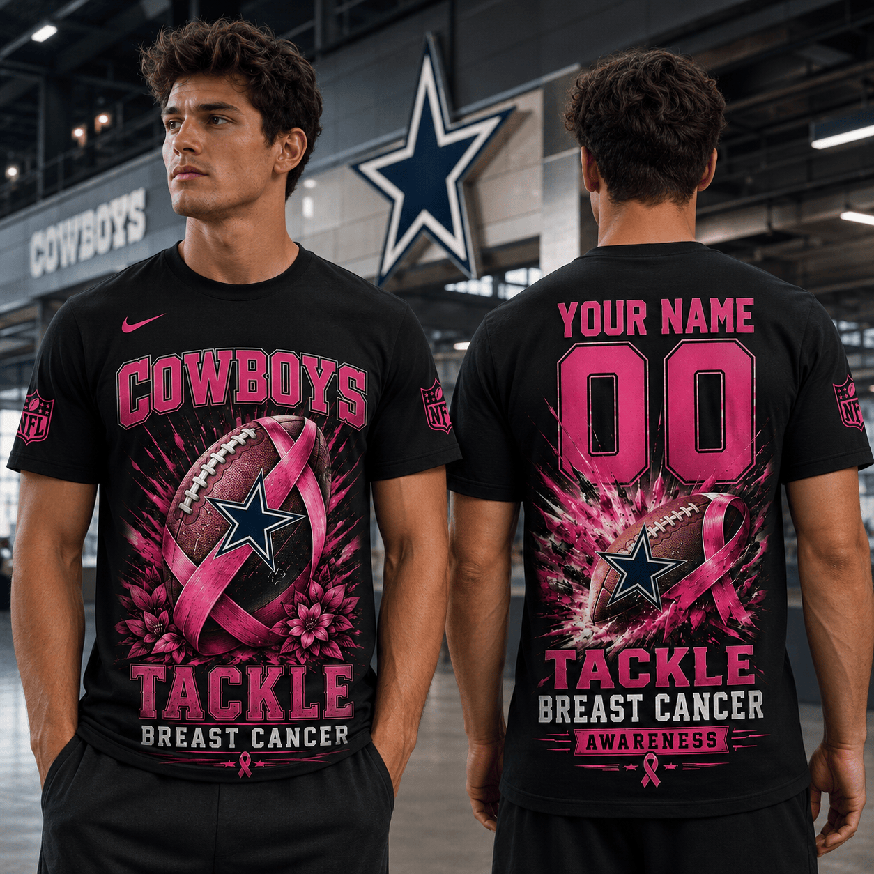 PREMIUM NFL X DAL Tackle Breast Cancer Awareness Custom Name T Shirt