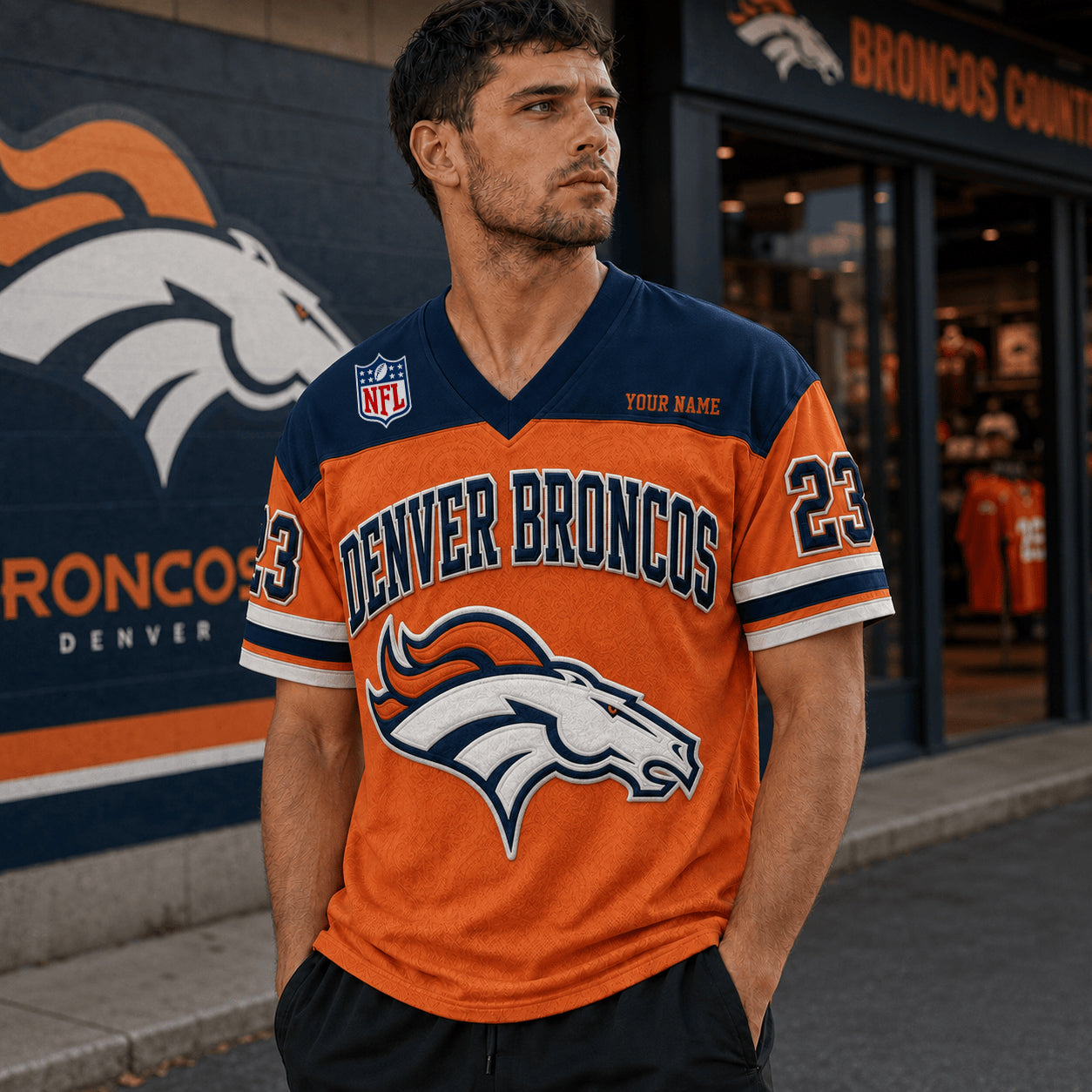 PREMIUM NFL X DEN EXCLUSICE V-Neck T-shirt Custom Name