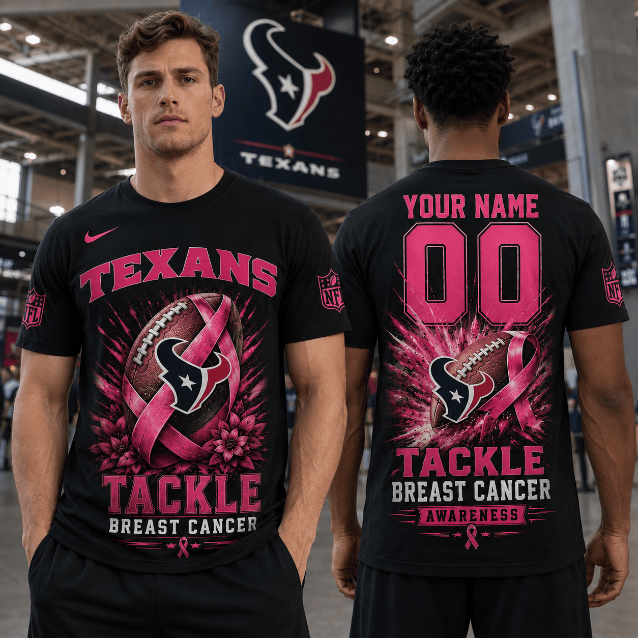 PREMIUM NFL X HOU Tackle Breast Cancer Awareness Custom Name T Shirt