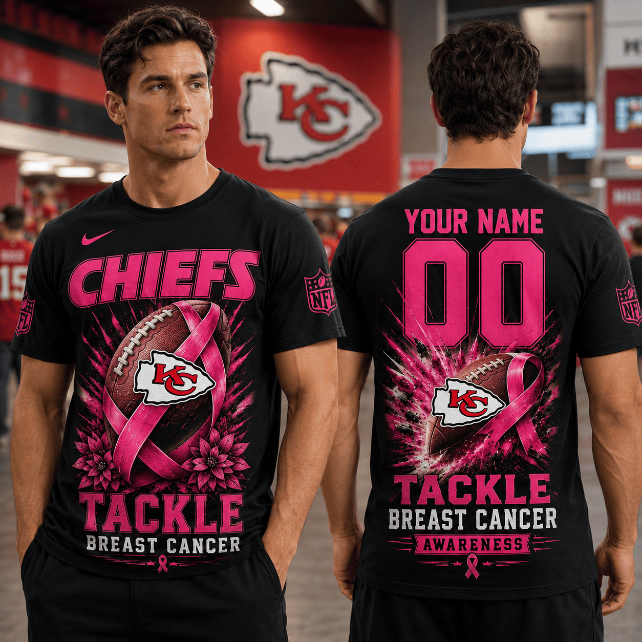 PREMIUM NFL X KC Tackle Breast Cancer Awareness Custom Name T Shirt