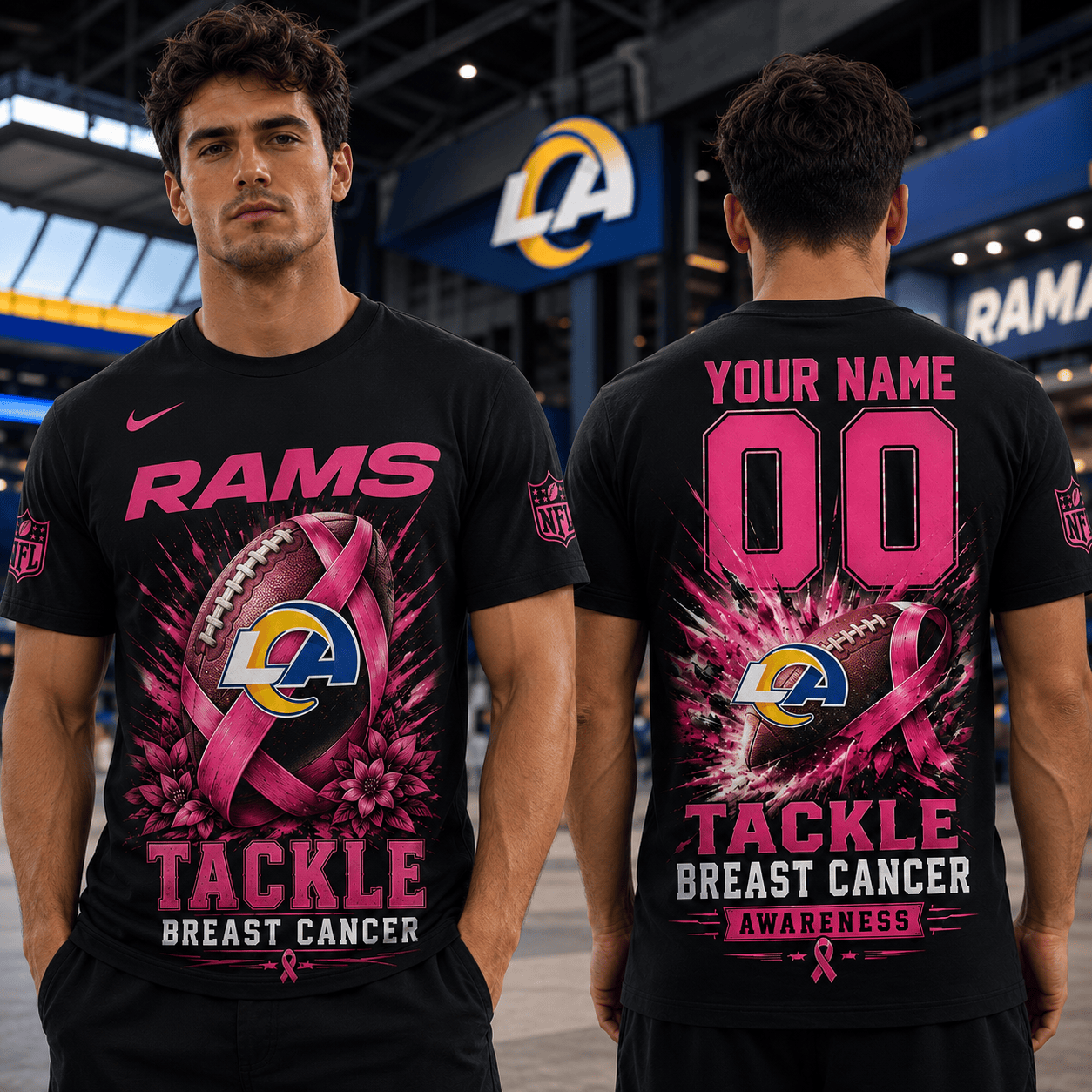 PREMIUM NFL X LAR Tackle Breast Cancer Awareness Custom Name T Shirt