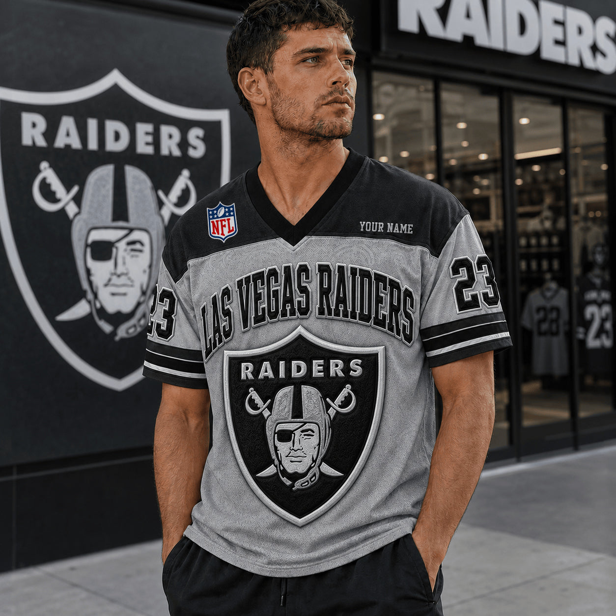PREMIUM NFL X LV EXCLUSICE V-Neck T-shirt Custom Name