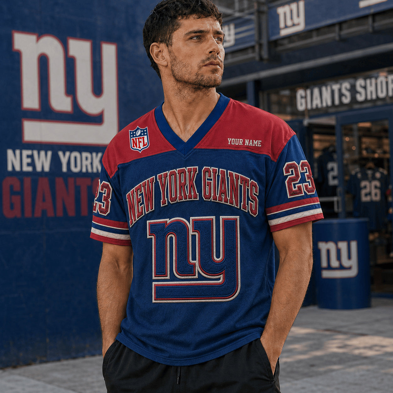 PREMIUM NFL X NYG EXCLUSICE V-Neck T-shirt Custom Name
