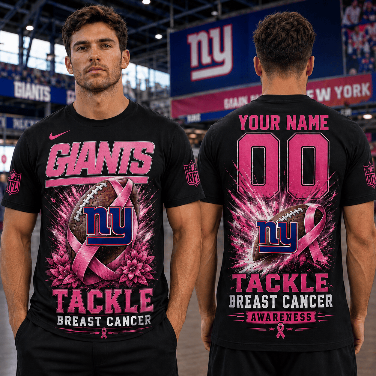 PREMIUM NFL X NYG Tackle Breast Cancer Awareness Custom Name T Shirt