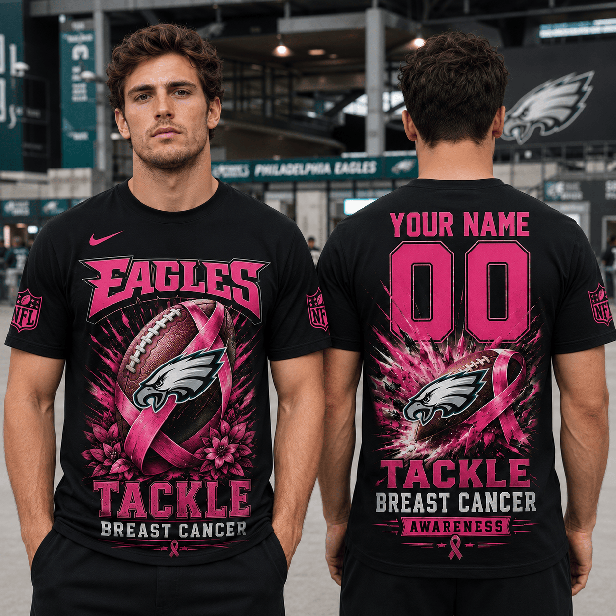 PREMIUM NFL X PHI Tackle Breast Cancer Awareness Custom Name T Shirt