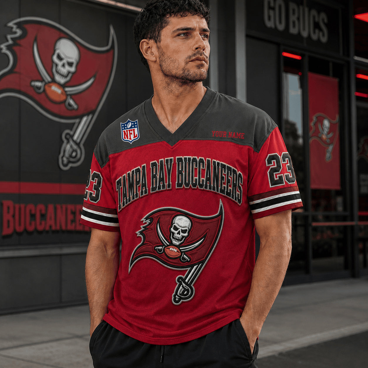 PREMIUM NFL X TB EXCLUSICE V-Neck T-shirt Custom Name