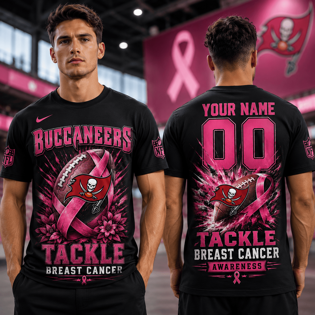 PREMIUM NFL X TB Tackle Breast Cancer Awareness Custom Name T Shirt