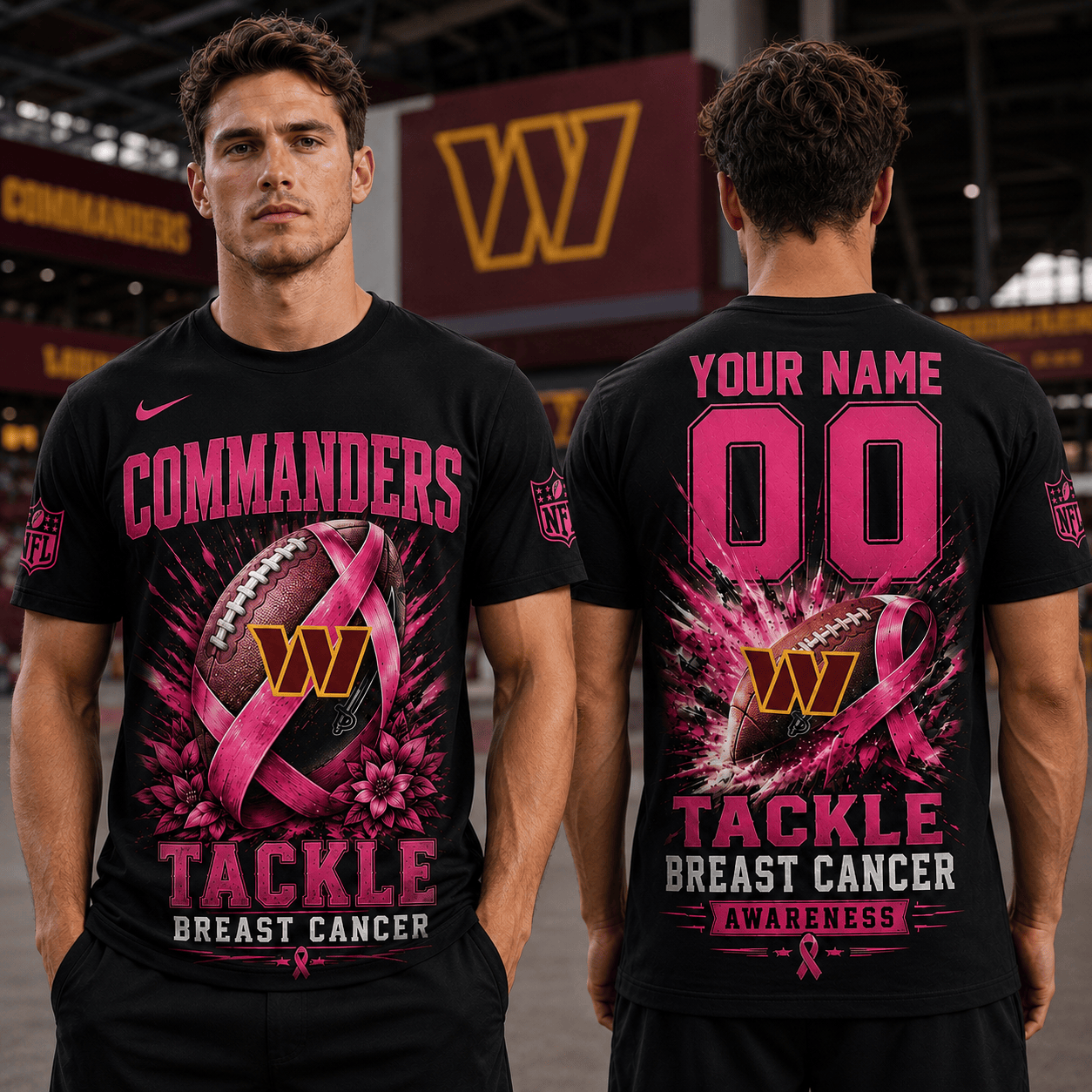 PREMIUM NFL X WAS Tackle Breast Cancer Awareness Custom Name T Shirt