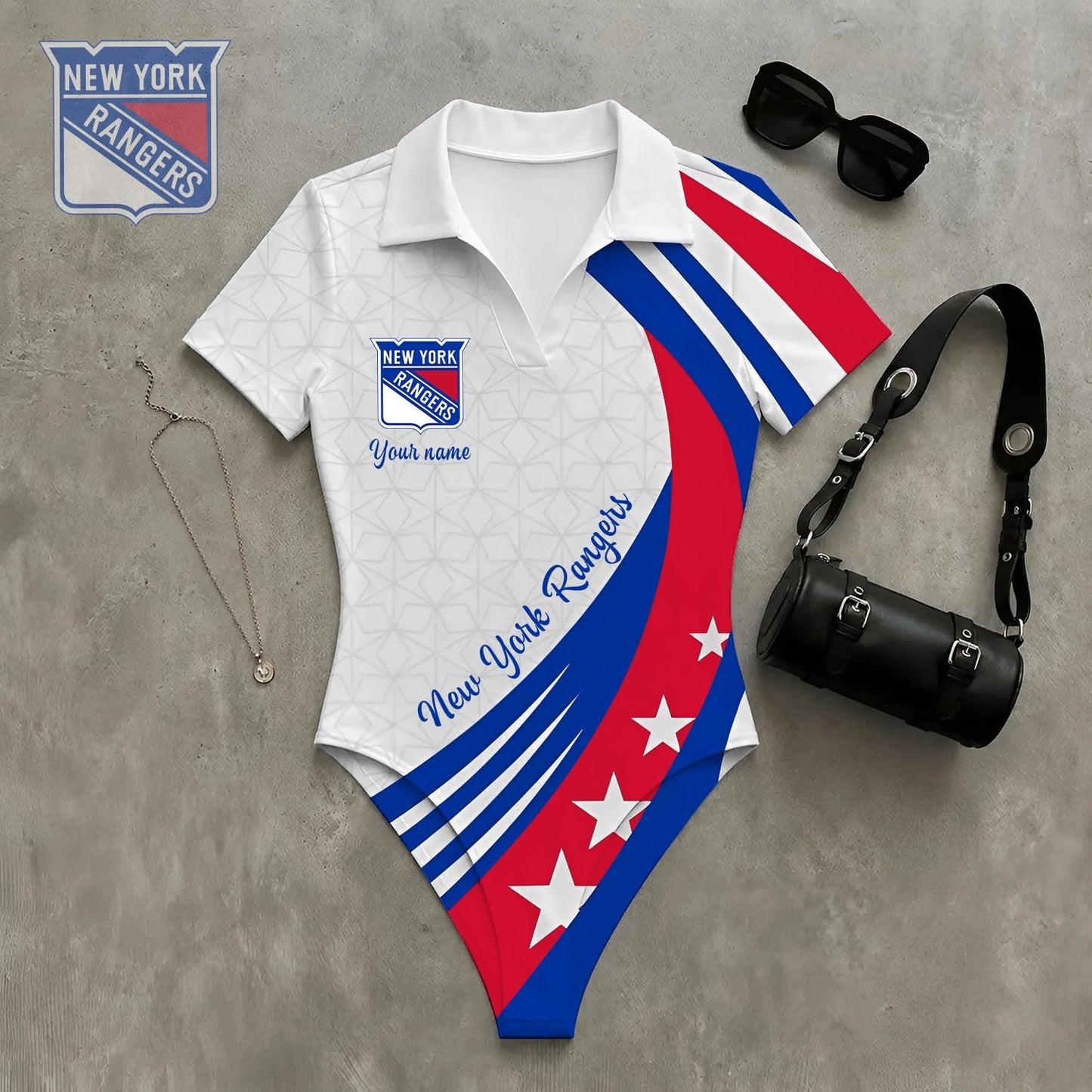 PREMIUM NHL X NYR Women�???s Slim-Fit V-Neck Polo Bodysuit NDT NHM 270526