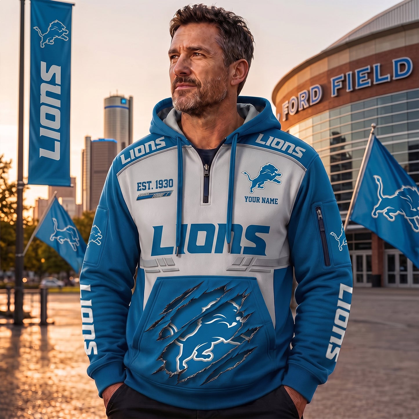 PREMIUM NFL X DET EXCLUSIVE GAMEDAY ZIP HOODIE NDT NHM 090726