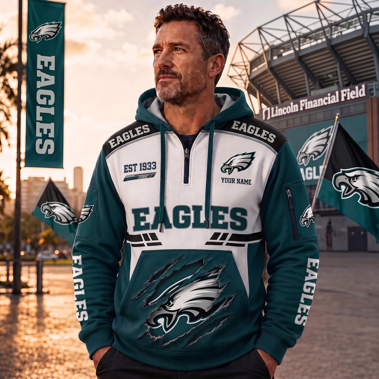 PREMIUM NFL X PHI EXCLUSIVE GAMEDAY ZIP HOODIE NDT NHM 090726