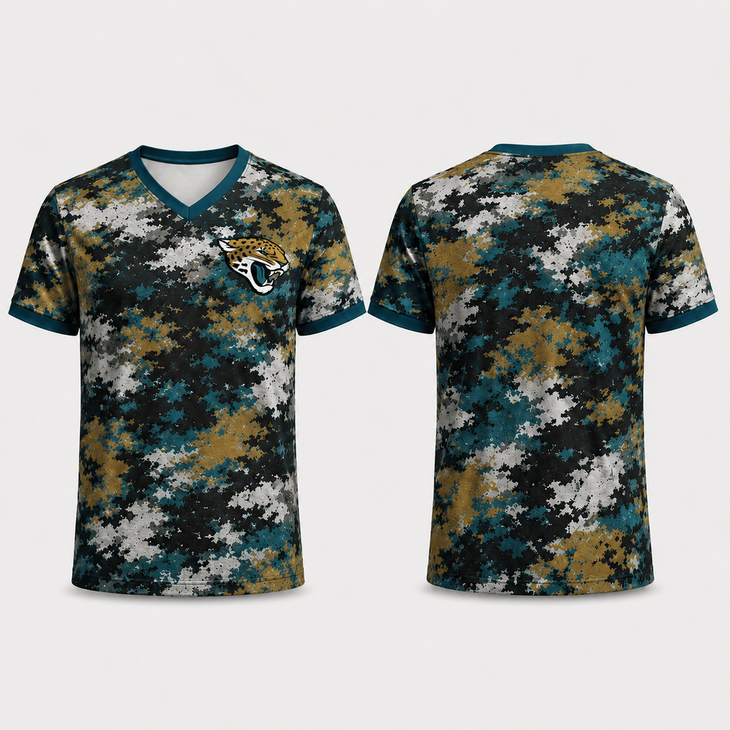 Premium NFL x JAX V-Neck Camo T-Shirt For Fans Loving Digital Camouflage