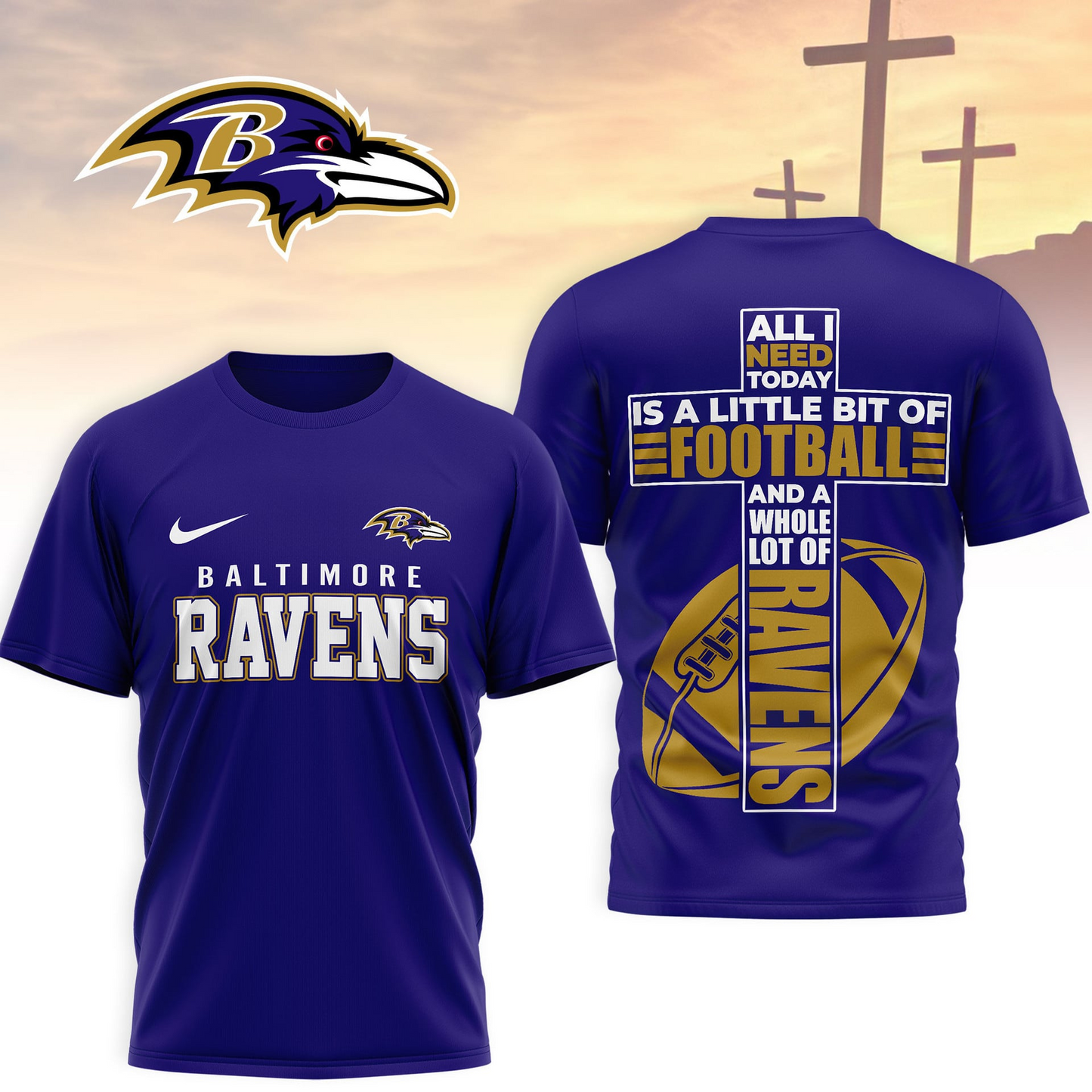 BAL x NFL Whole Lot of Football Christian Cross 3D Shirt