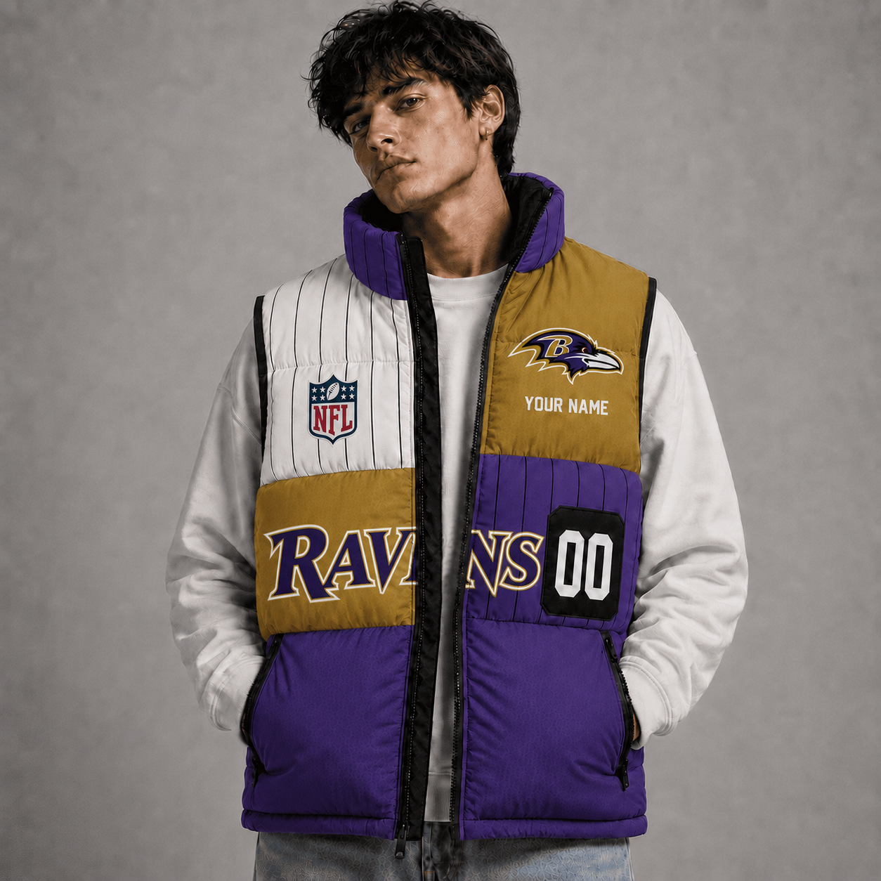 BR x NFL Premium Sleeveless Puffer Jacket Personalized Gift For True Fan