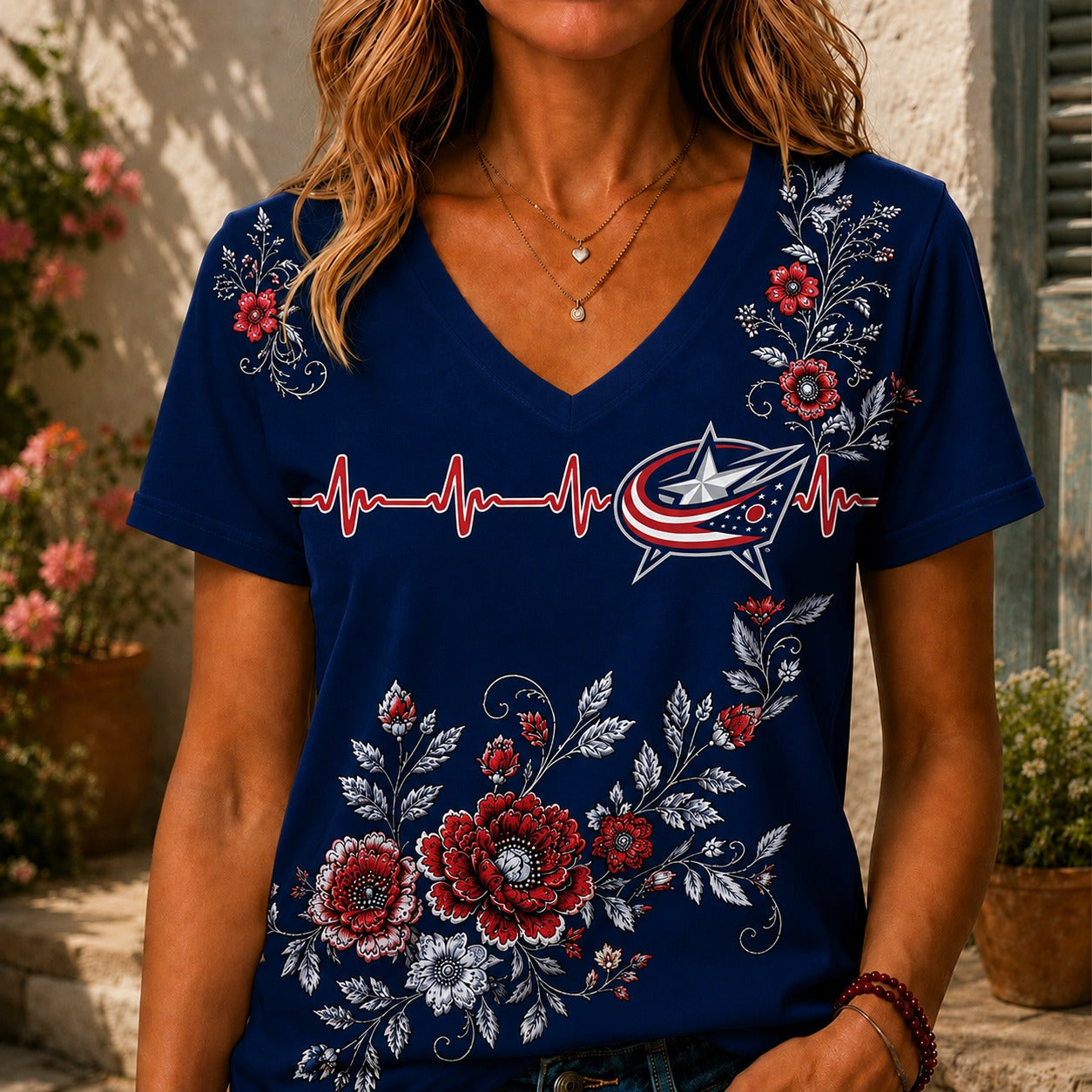 CBJ x NHL Luxury Women V-Neck Shirt