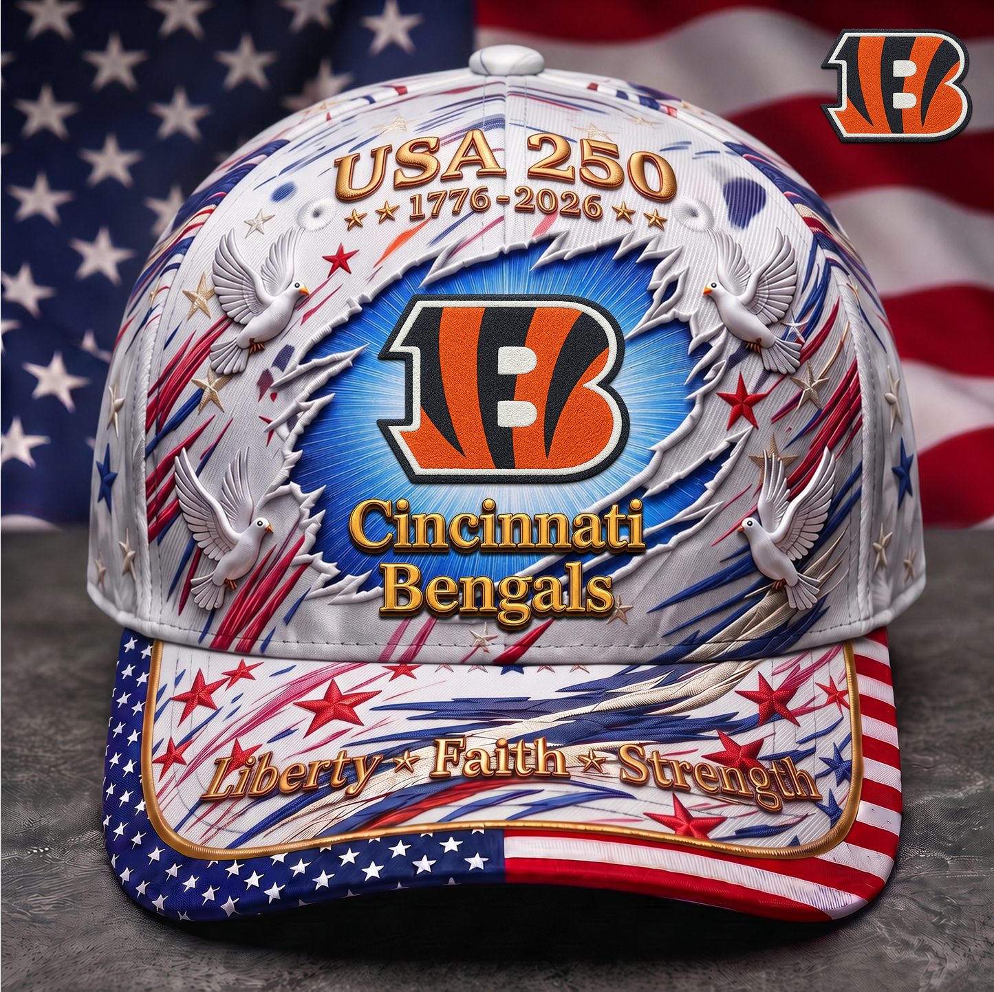 Premium NFL x CIN 250 Years Anniversary Of Freedom Cap V4  260626
