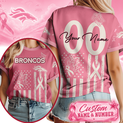 DEN x NFL Premium Butterfly Ribbon Custom 3D Shirt
