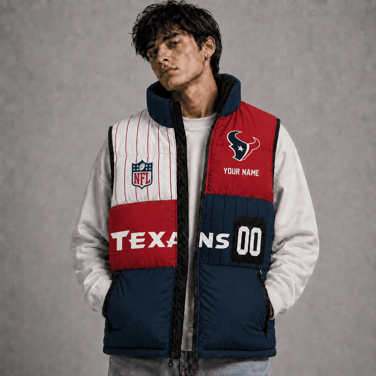 HT x NFL Premium Sleeveless Puffer Jacket Personalized Gift For True Fan