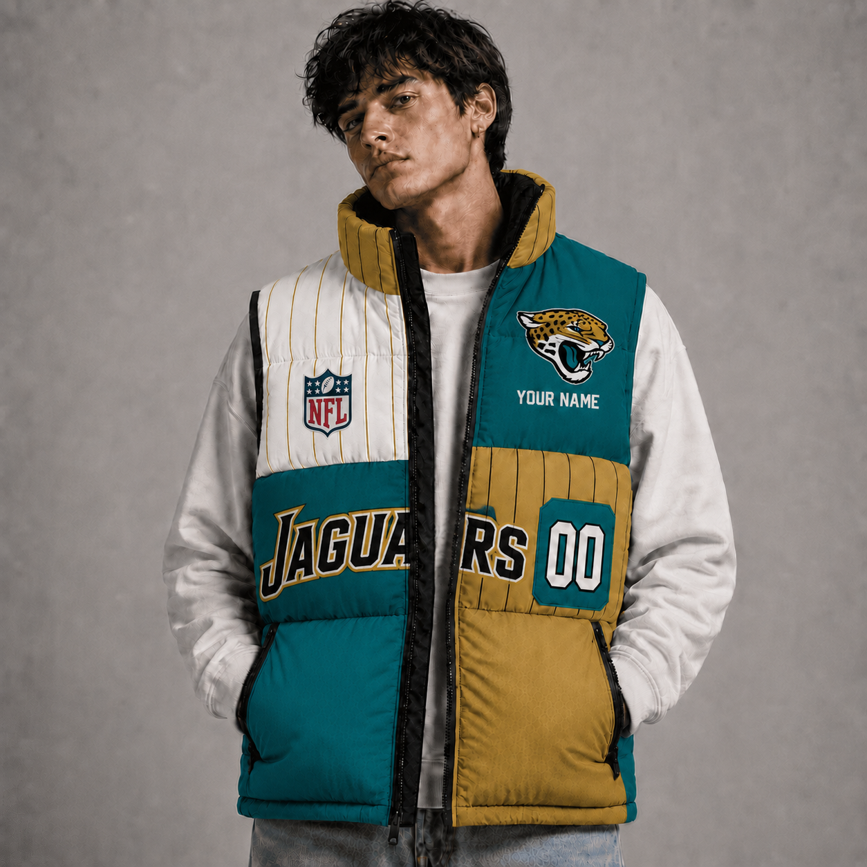 JJ x NFL Premium Sleeveless Puffer Jacket Personalized Gift For True Fan