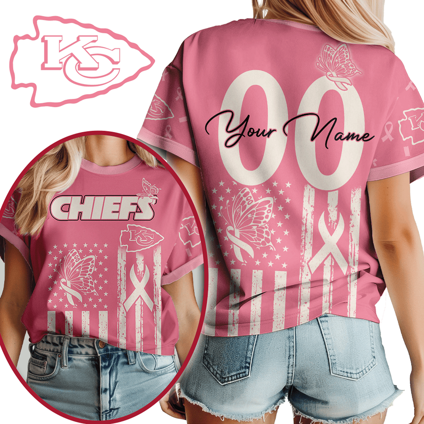 KC x NFL Premium Butterfly Ribbon Custom 3D Shirt
