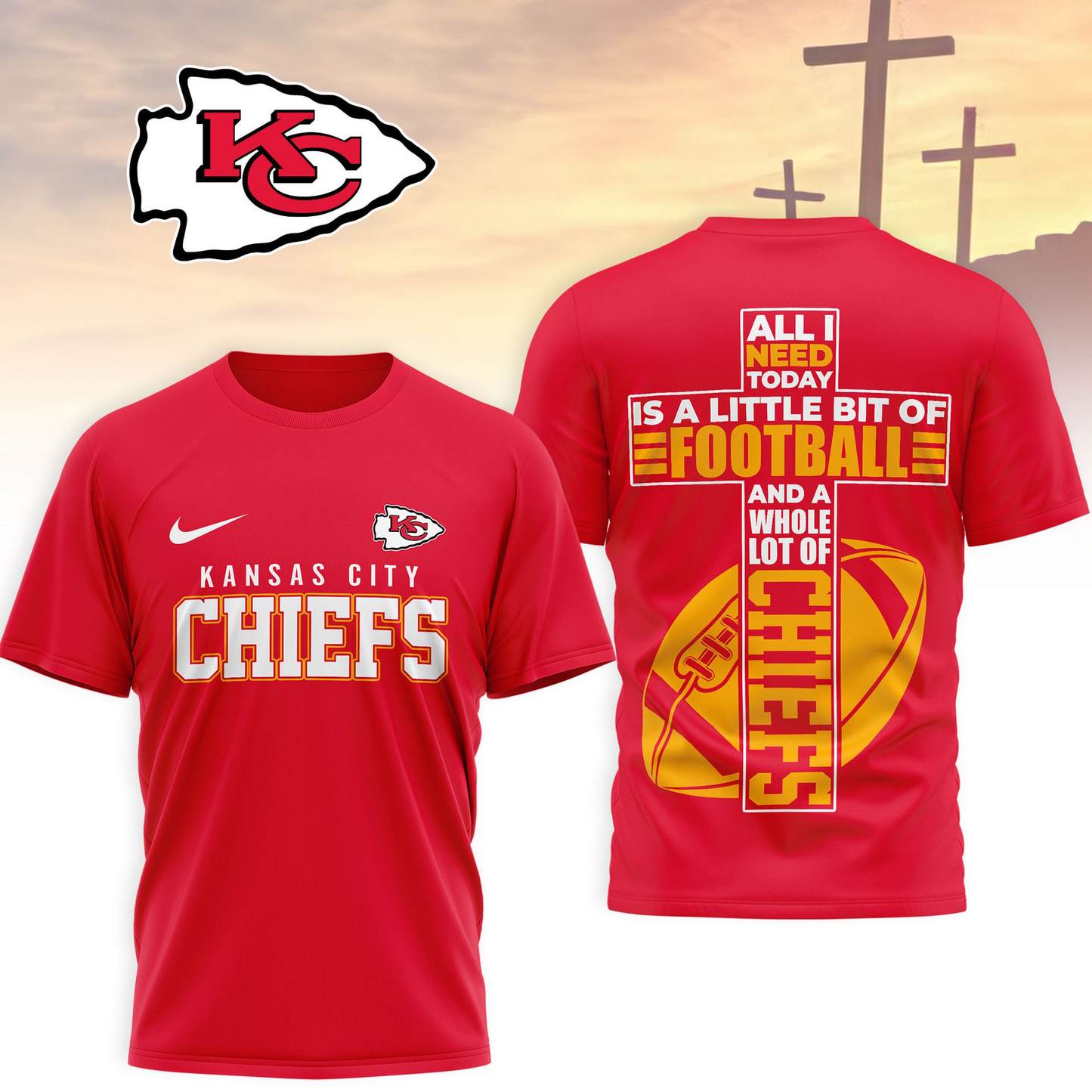 KC x NFL Whole Lot of Football Christian Cross 3D Shirt