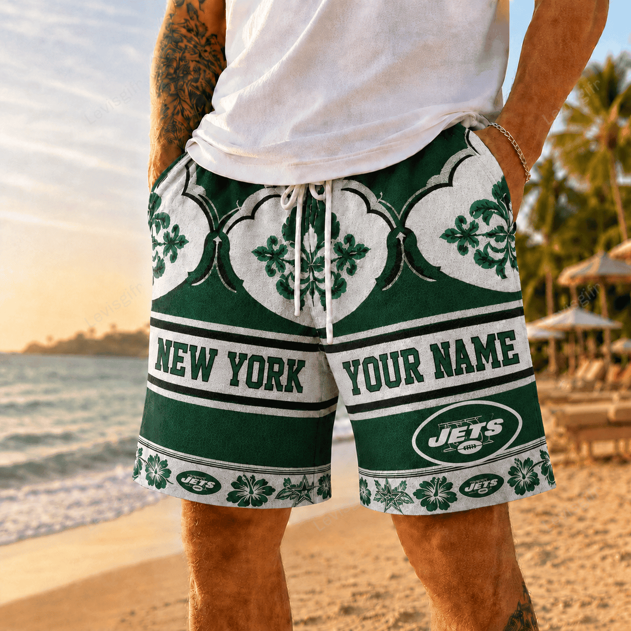 NYJ x NFL Premium Beach Short Personalized Gift For Fan