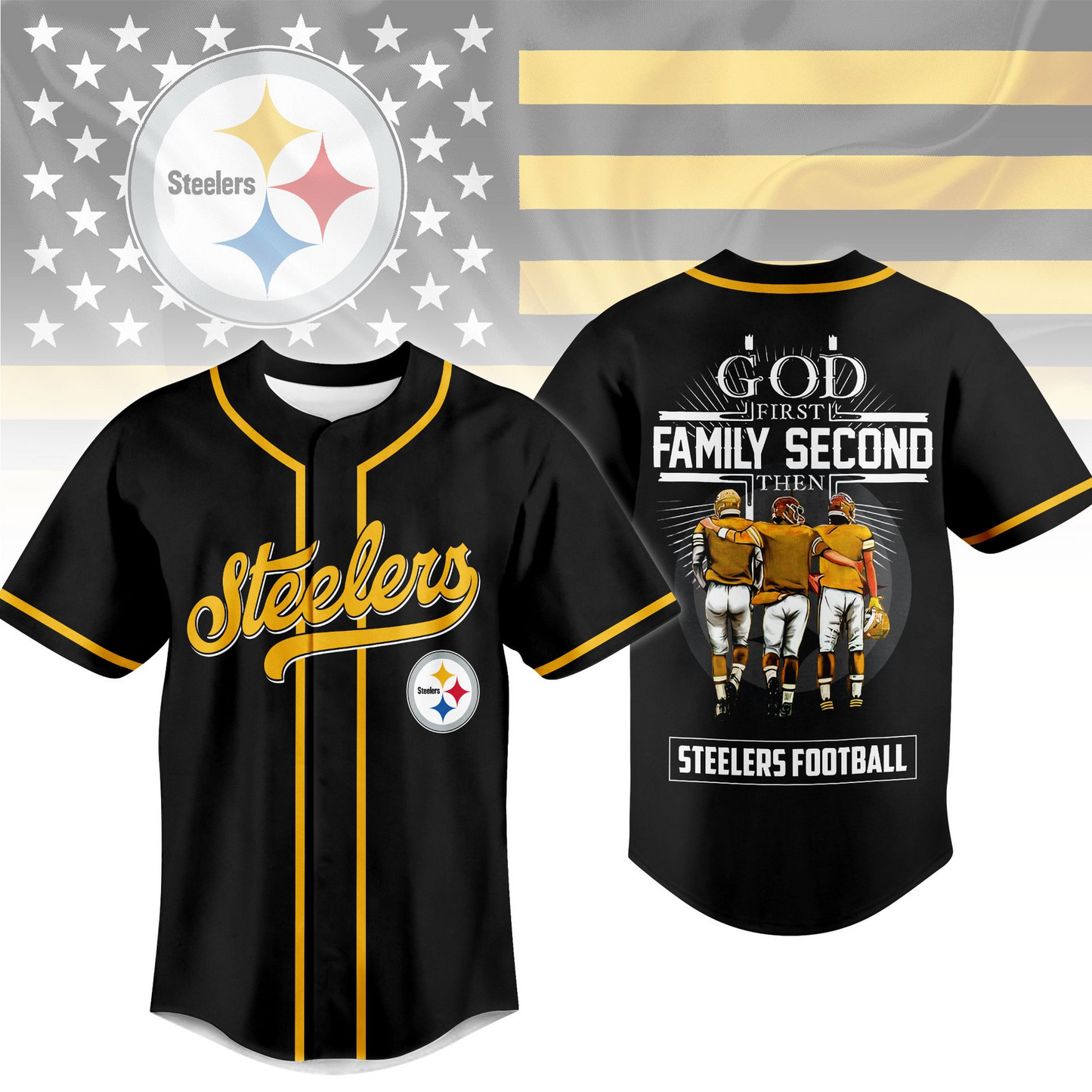 PIT x NFL God First, Family Second – Faith & Brotherhood Football Jersey