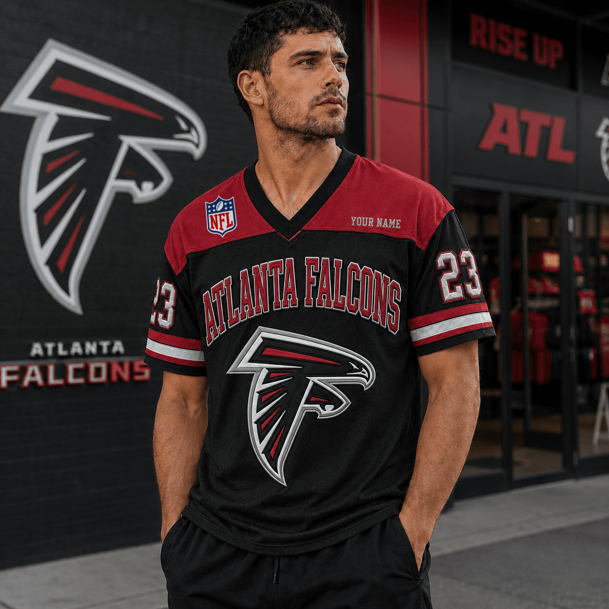 PREMIUM NFL X ATL EXCLUSICE V-Neck T-shirt Custom Name