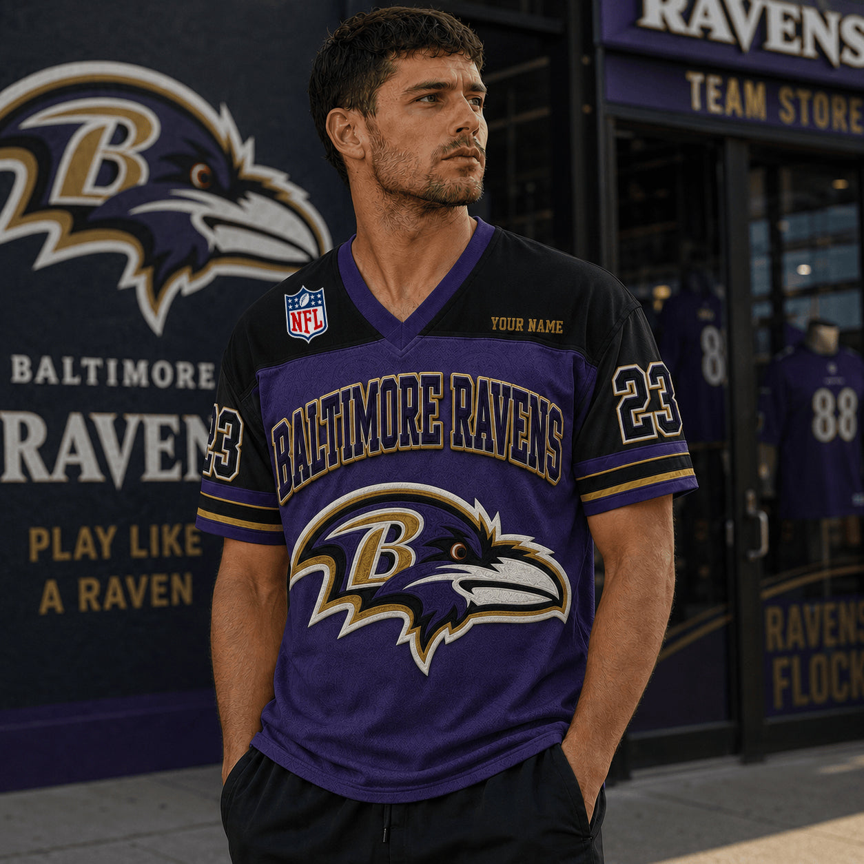 PREMIUM NFL X BAL EXCLUSICE V-Neck T-shirt Custom Name