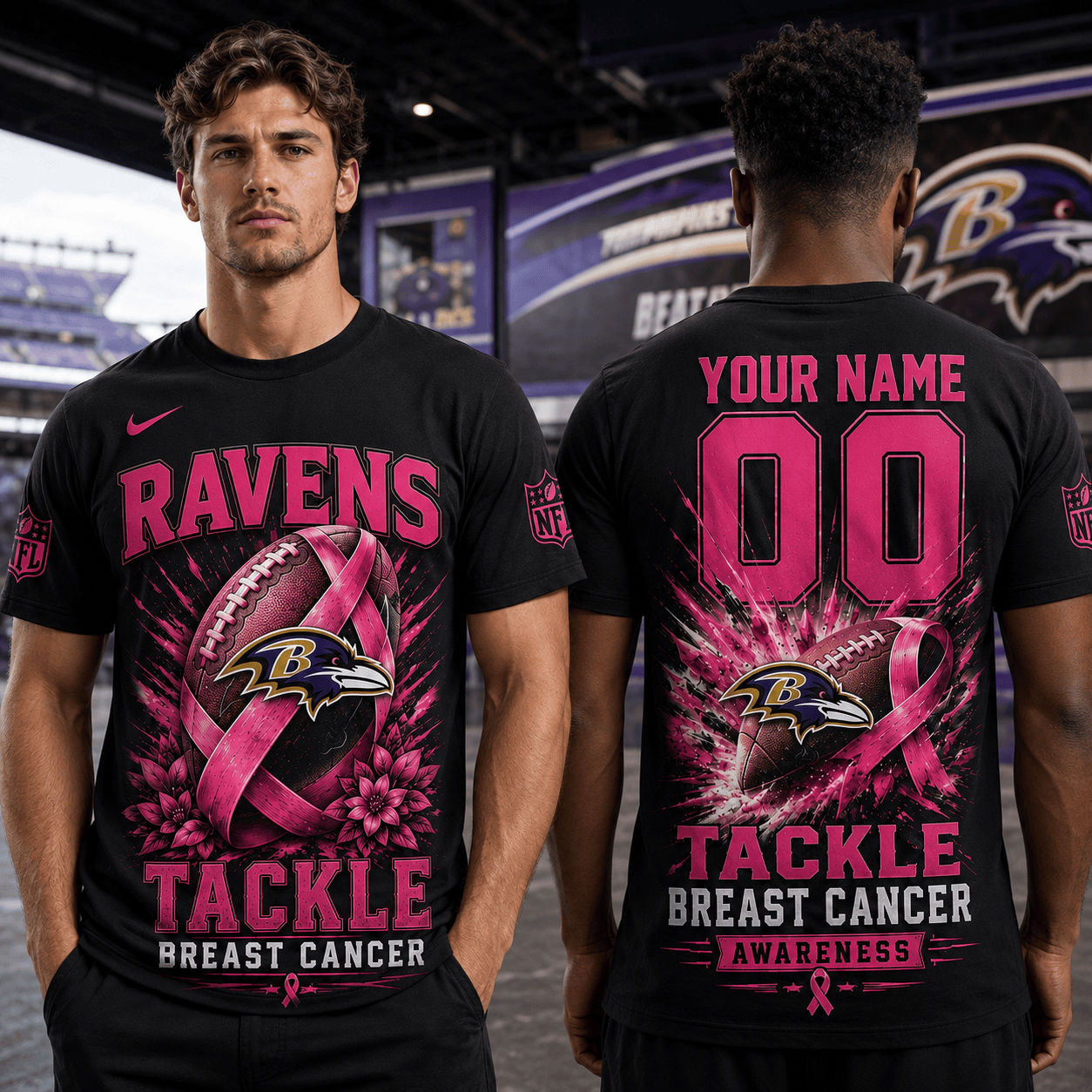 PREMIUM NFL X BAL Tackle Breast Cancer Awareness Custom Name T Shirt