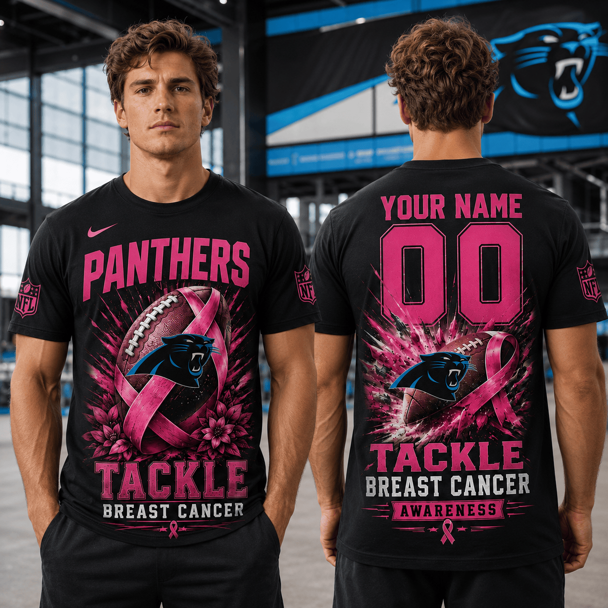 PREMIUM NFL X CAR Tackle Breast Cancer Awareness Custom Name T Shirt