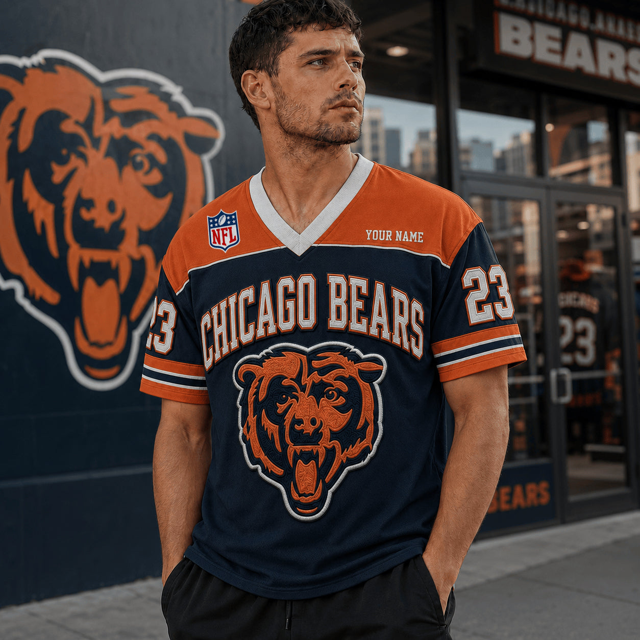 PREMIUM NFL X CHI EXCLUSICE V-Neck T-shirt Custom Name