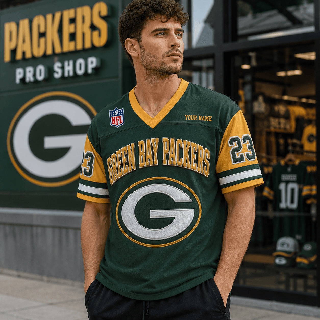 PREMIUM NFL X GB EXCLUSICE V-Neck T-shirt Custom Name