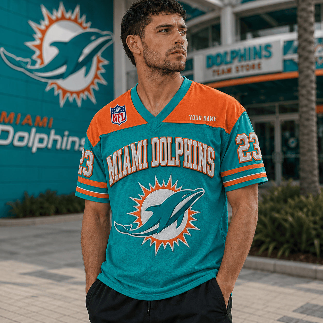 PREMIUM NFL X MIA EXCLUSICE V-Neck T-shirt Custom Name