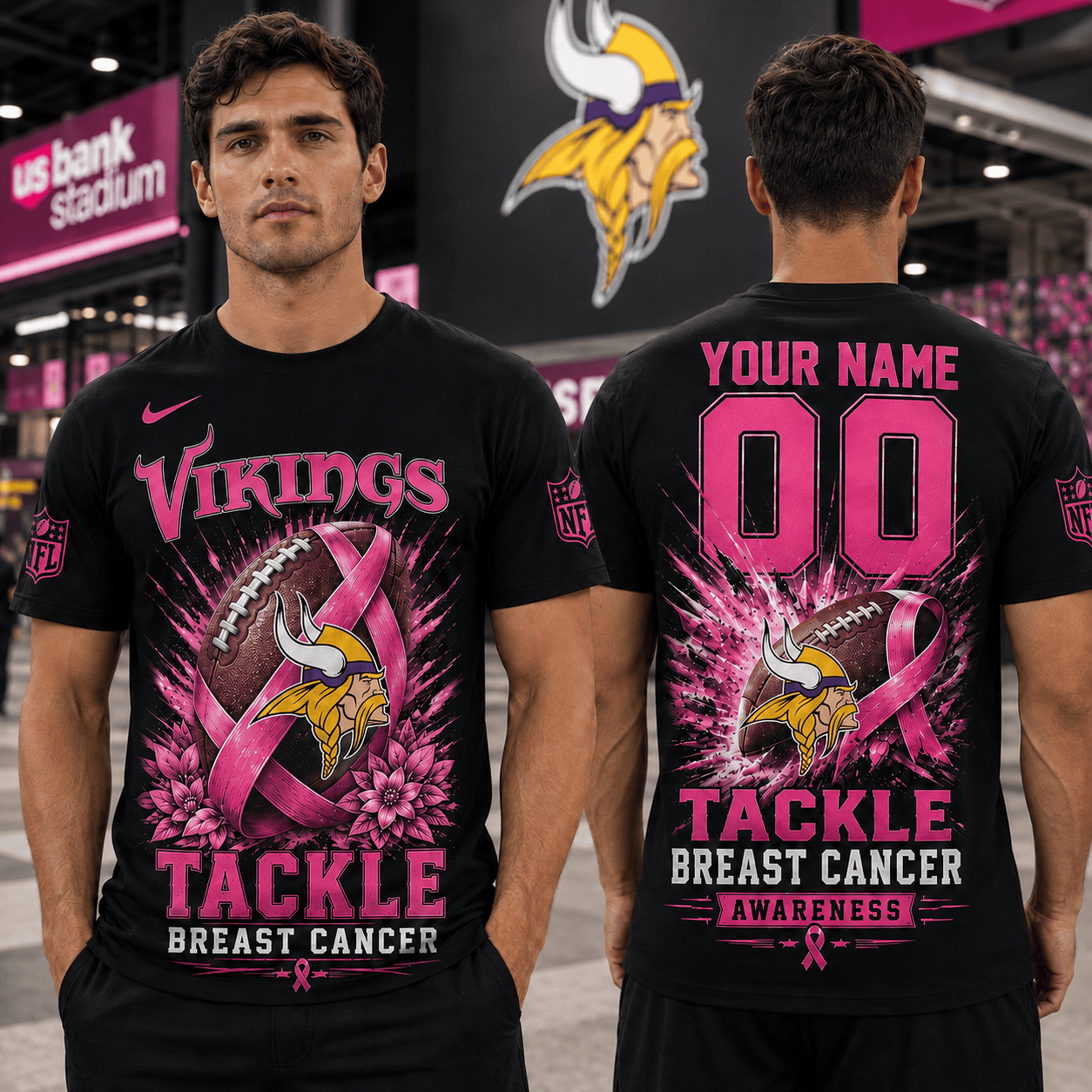 PREMIUM NFL X MIN Tackle Breast Cancer Awareness Custom Name T Shirt