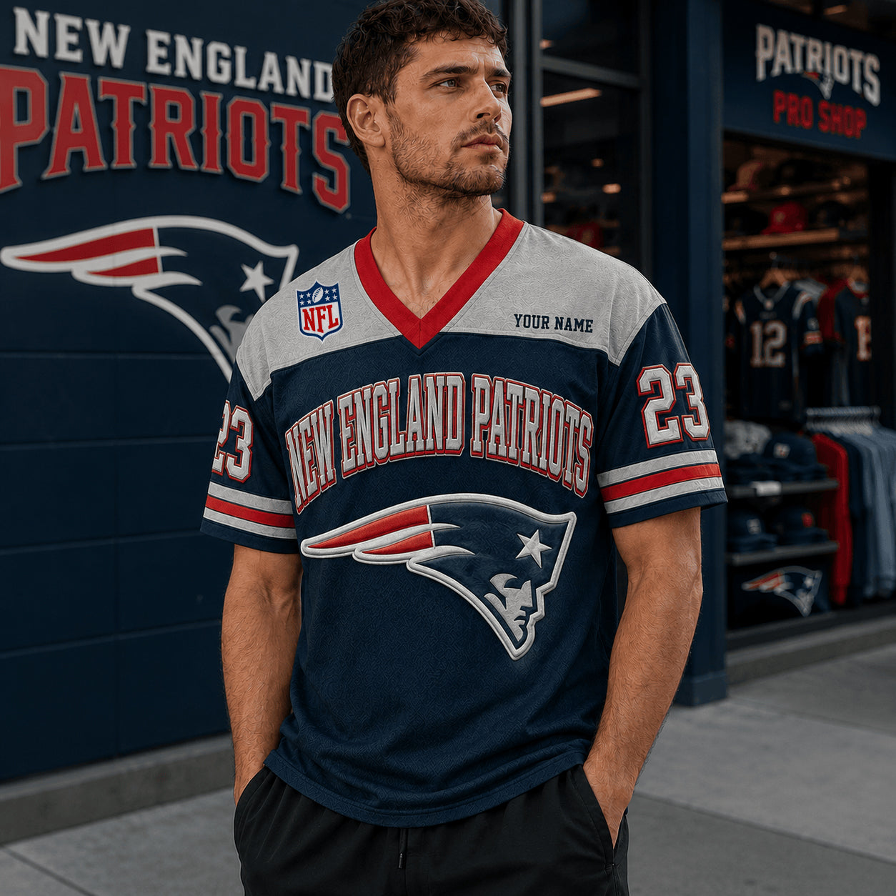 PREMIUM NFL X NE EXCLUSICE V-Neck T-shirt Custom Name