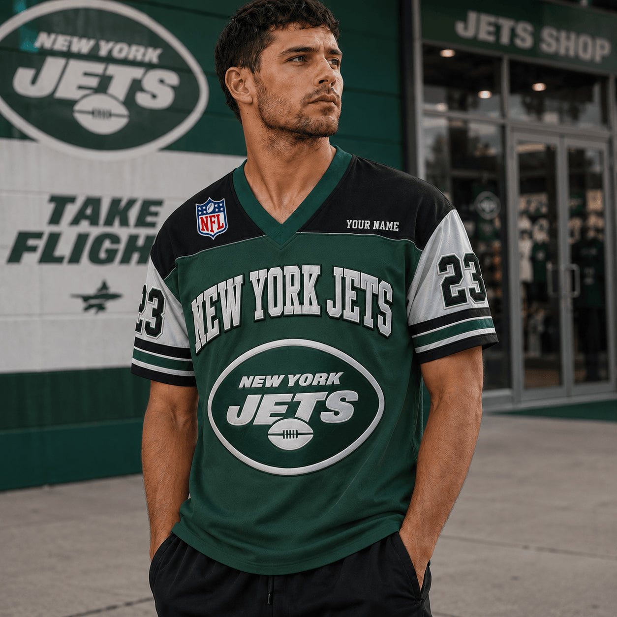 PREMIUM NFL X NYJ EXCLUSICE V-Neck T-shirt Custom Name