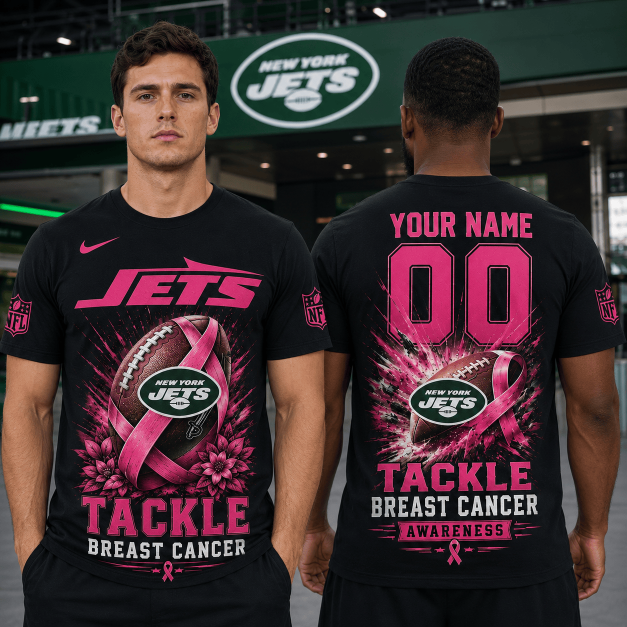 PREMIUM NFL X NYJ Tackle Breast Cancer Awareness Custom Name T Shirt