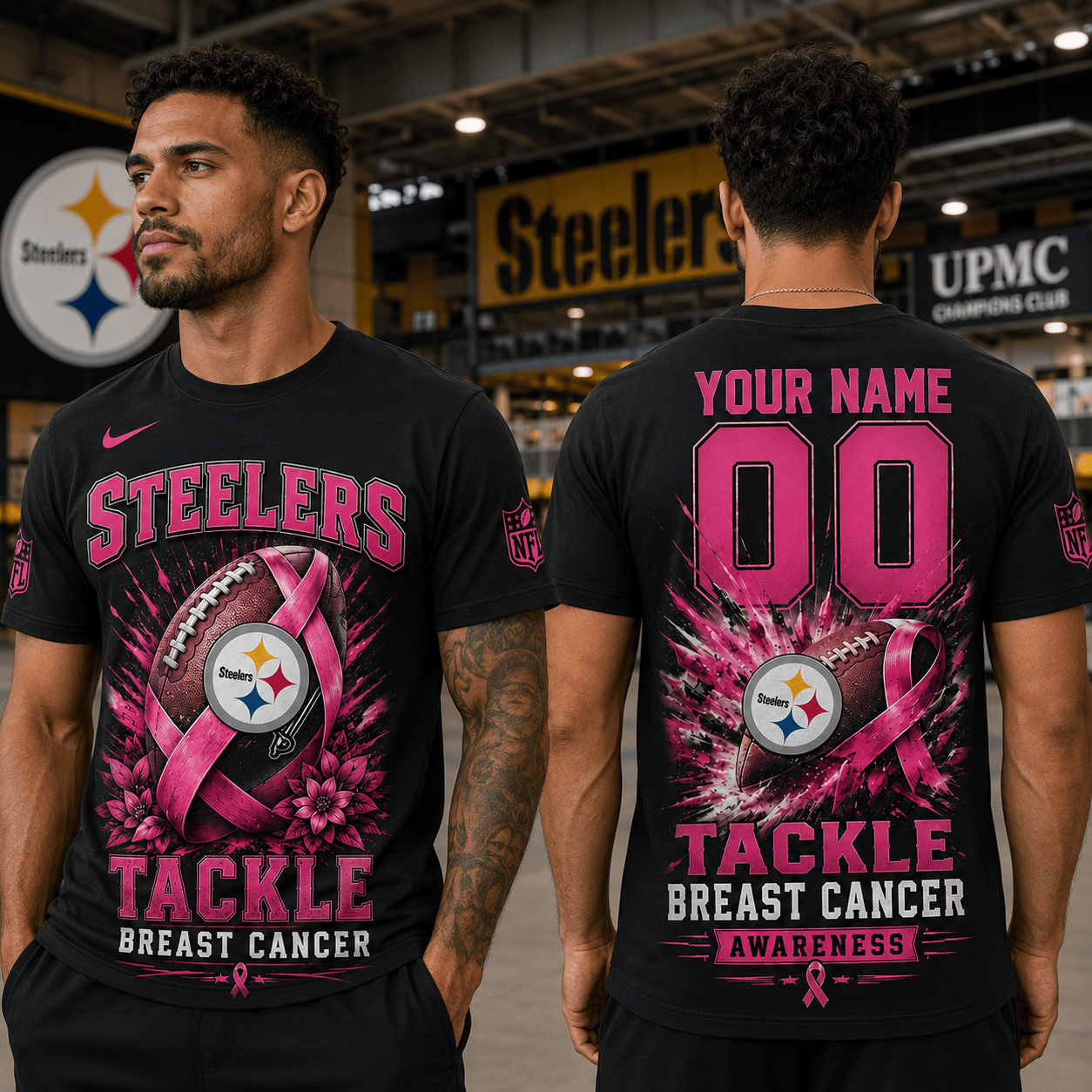 PREMIUM NFL X PIT Tackle Breast Cancer Awareness Custom Name T Shirt