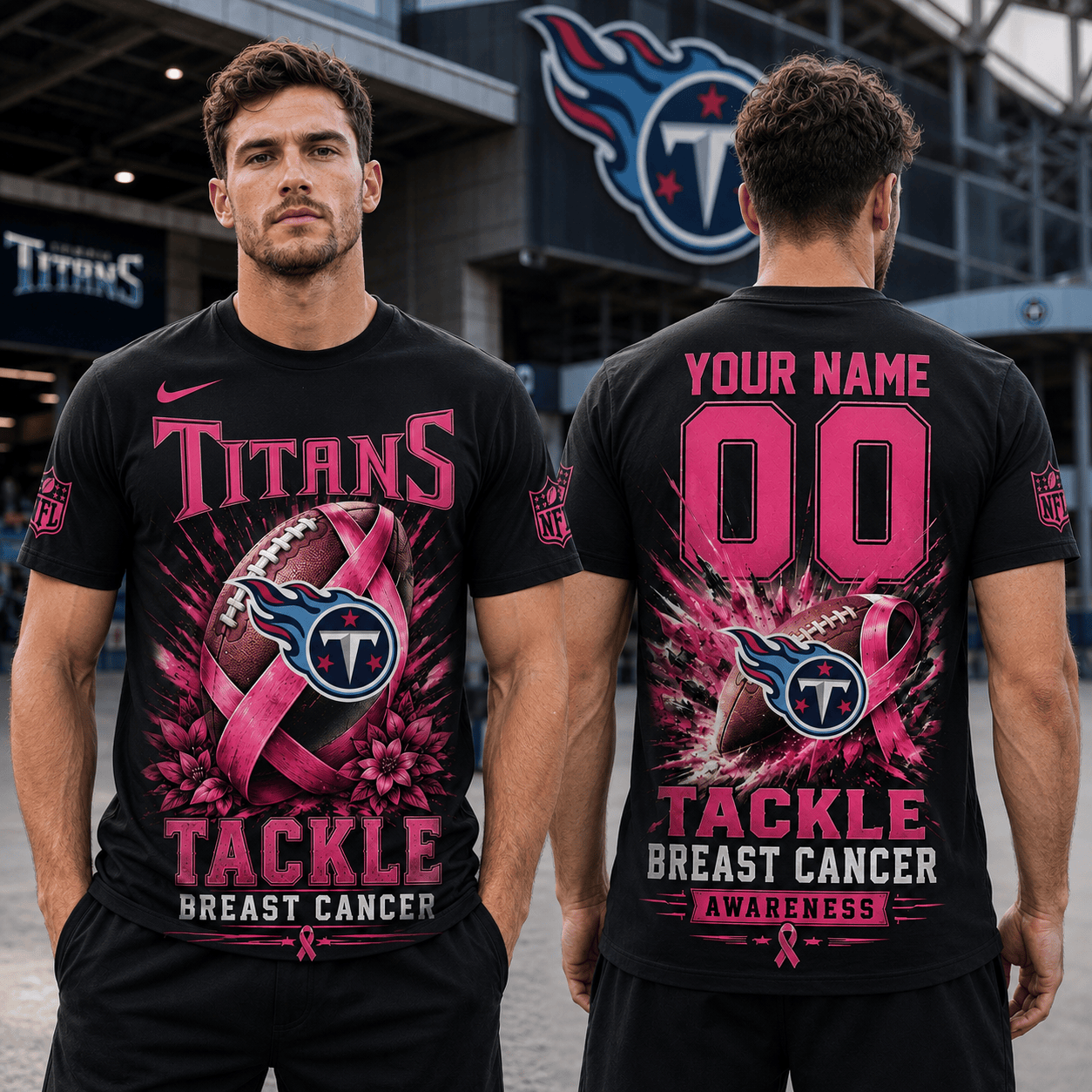 PREMIUM NFL X TEN Tackle Breast Cancer Awareness Custom Name T Shirt
