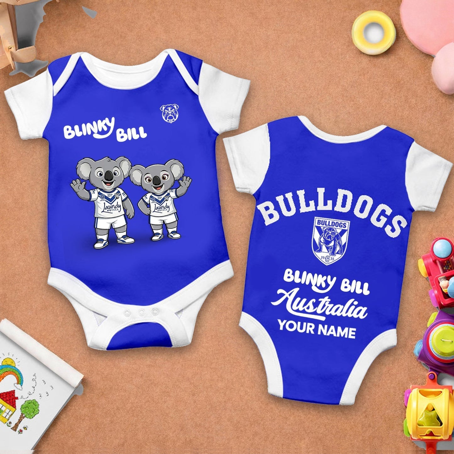 PREMIUM NRL X CB BLINKY BILL Baby Romper Custom Name For Kids NDT LVH 130426 1