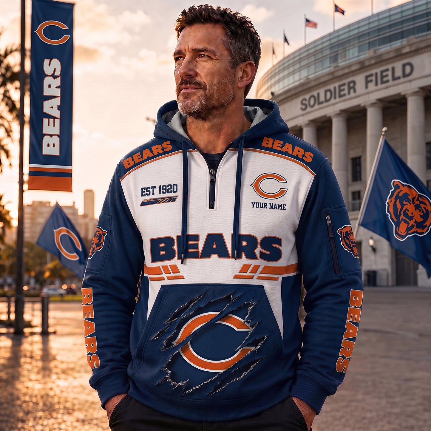 PREMIUM NFL X CHI EXCLUSIVE GAMEDAY ZIP HOODIE NDT NHM 090726
