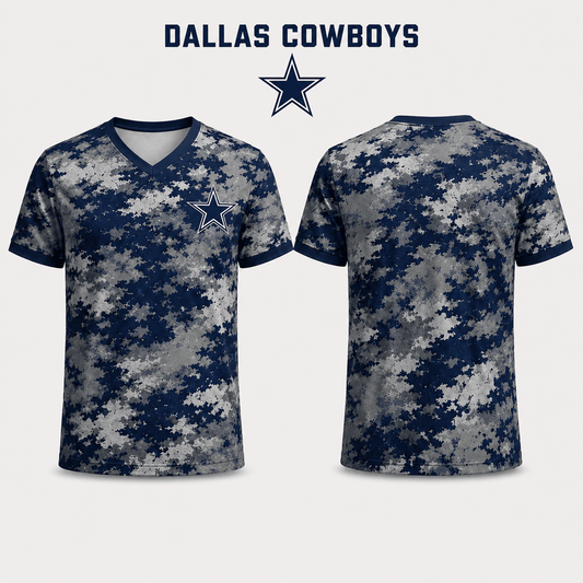 Premium NFL x DAL V-Neck Camo T-Shirt For Fans Loving Digital Camouflage