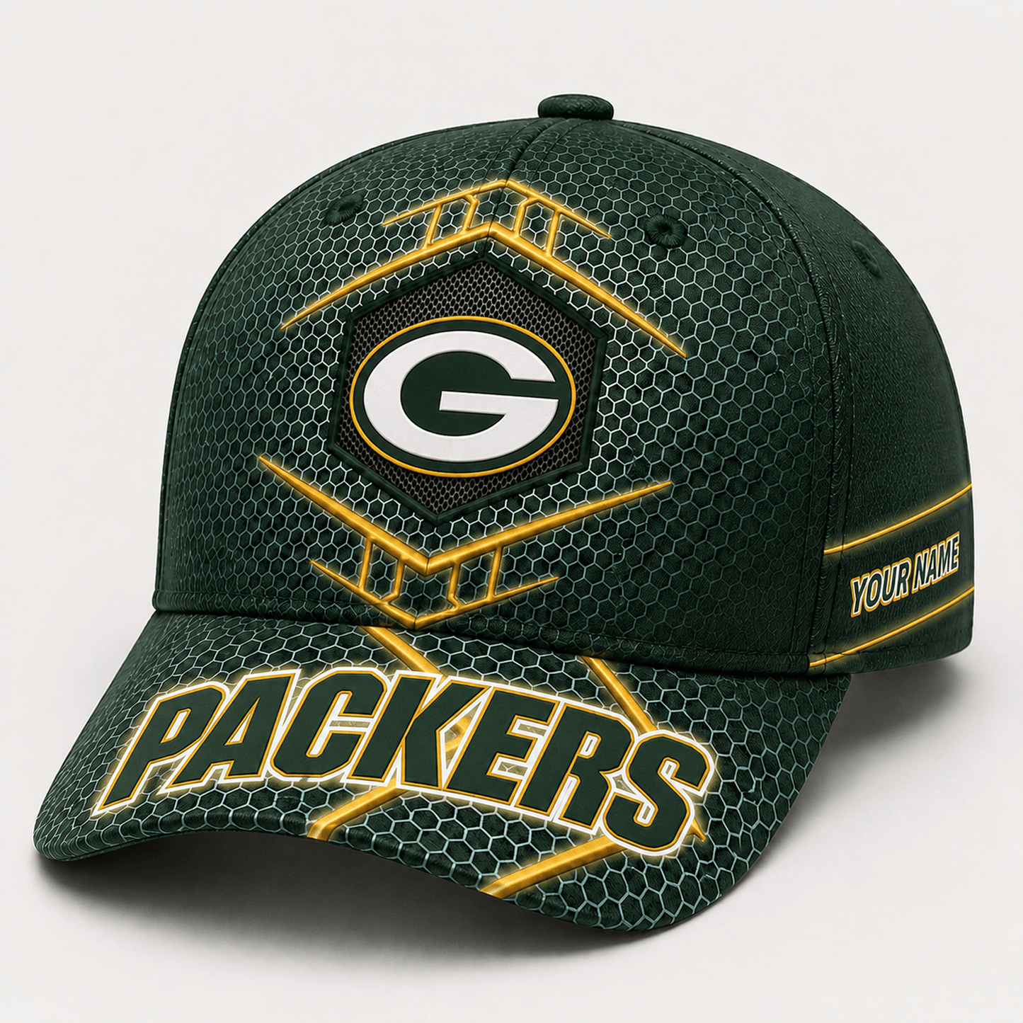 Premium NFL x GB Honeycomb Custom Name Cap for Loyal Fans