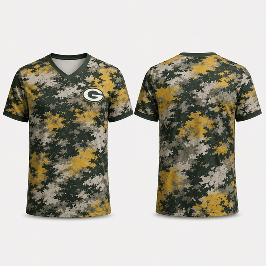 Premium NFL x GB V-Neck Camo T-Shirt For Fans Loving Digital Camouflage