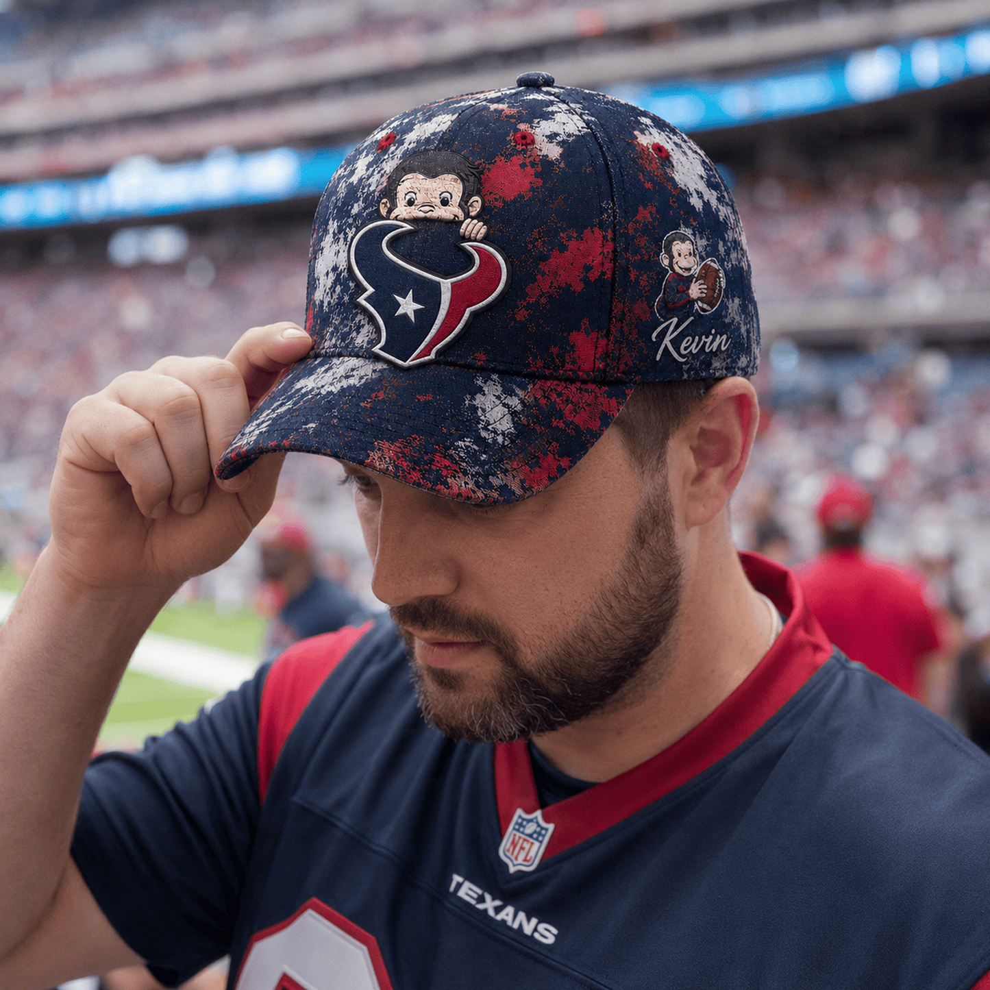 Premium NFL x HOU Curious George Custom Name Classic Cap For Passionate Game Day Fans